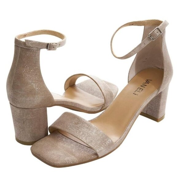 Vaneli Meryn‎ Ankle Strap Block Heel Sandals 7.5 N Womens Shimmering Fabric Open - Picture 1 of 13